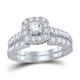 14kt White Gold Womens Round Diamond Bridal Wedding Engagement Ring Band Set 1-3/8  (Certified)